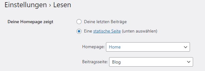 Blog in Website integrieren: Beitragsseite festlegen
