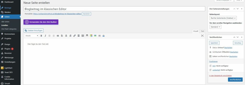 Blog in Website integrieren: Blogartikel in WordPress klassicher Editor erstellen