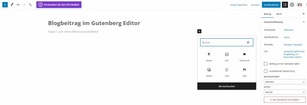 Blog in Website integrieren: Blogbeitrag im Gutenberg Editor erstellen