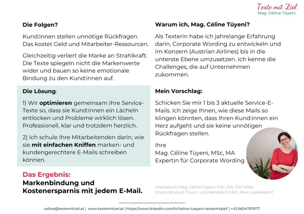 Folder für Service-Texte in Unternehmen Rückseite