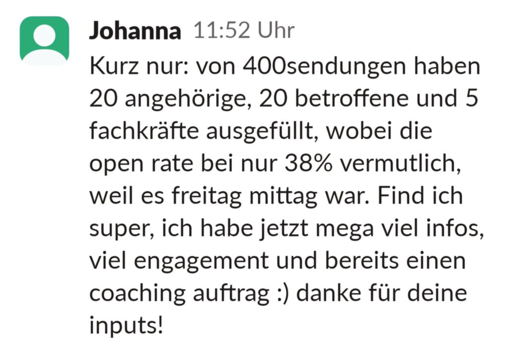 Feedback von Johanna nach unserem ersten gemeinsamen Newsletter